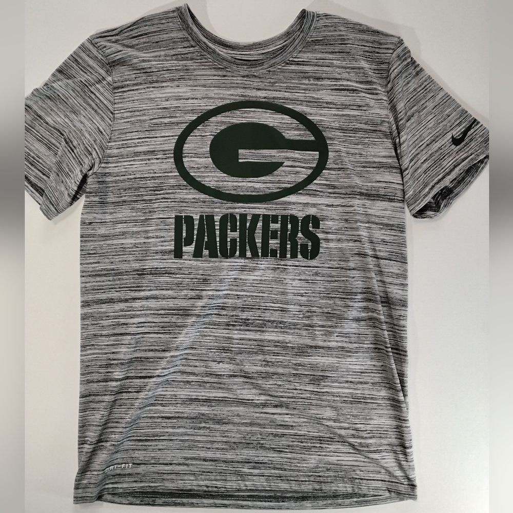 Green Bay Packers Nike Tee Mens Medium Grey Green Logo‎ Nike Swoosh NFL Shield